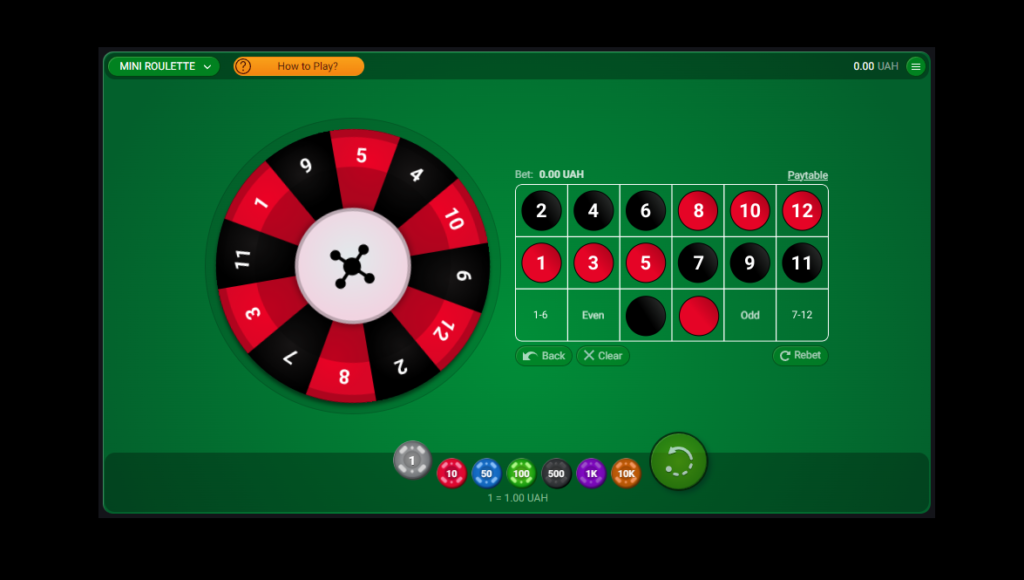 Mini-roulette at Pokerbet's virtual casino